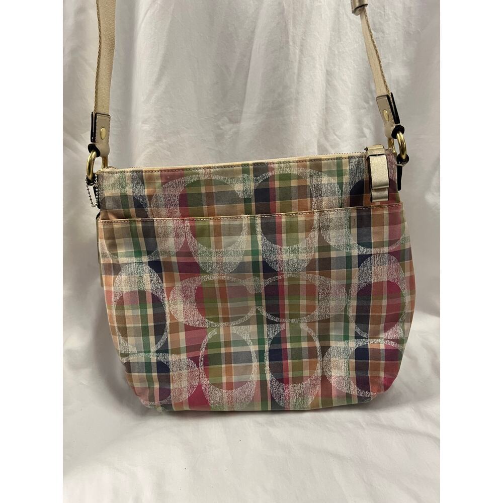 Coach Pink Tan Poppy Daisy Madras Signature Plaid Adjustable Crossbody Bag GS - Picture 4 of 5